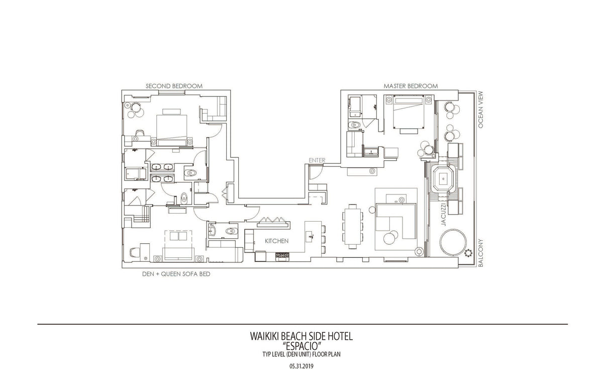 【GuestRoom】2ベッドRoom【ラグジュアリー・スイート・2ベッドルーム+DEN(7F)】209㎡(バルコニー含) 各部屋にはインサイドから鍵がついていてプライベート空間が確保される