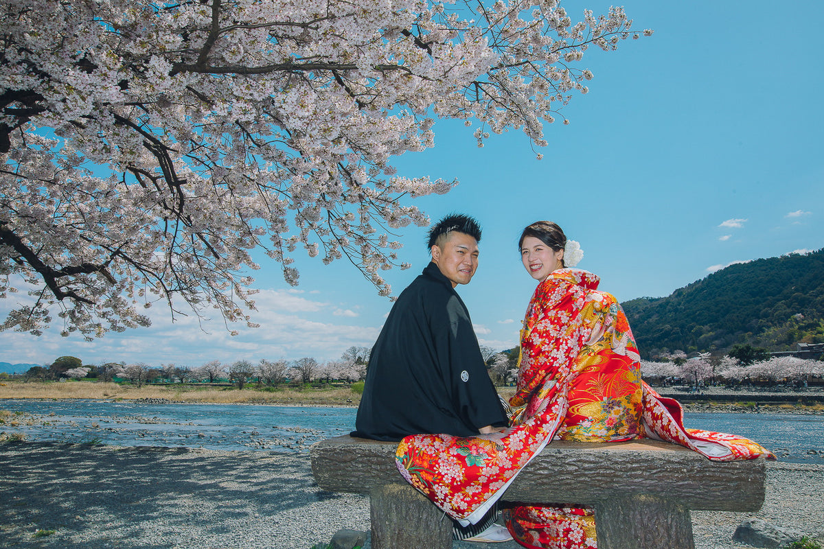 青空と満開の桜とともに