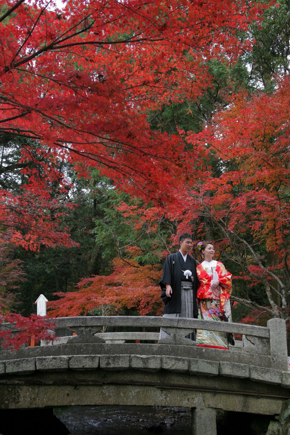 真っ赤な紅葉を背景にした撮影は、毎年紅葉の季節になると挙式を思い出させてくれます