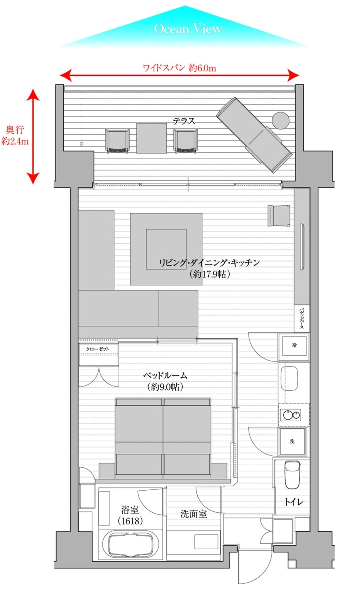 【スイートルーム】 フロアプラン 70㎡ (室内56㎡+テラス14㎡)