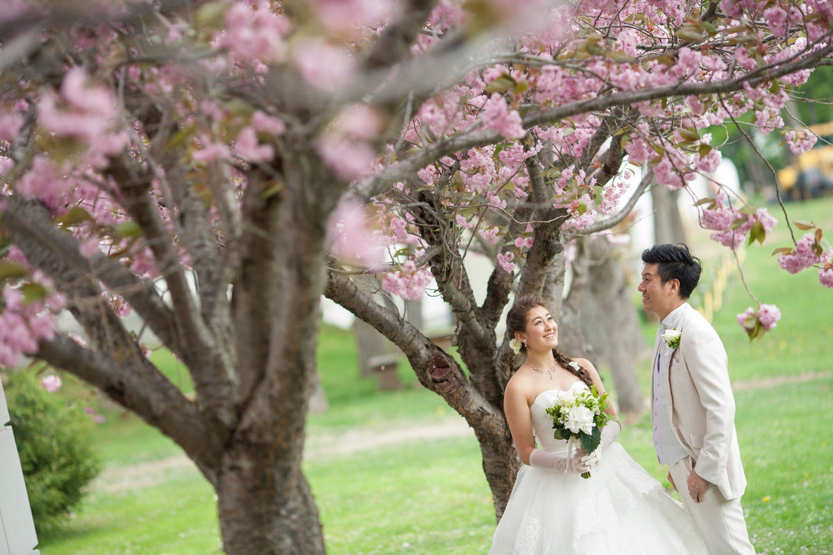 チャペル裏の桜。背が低い桜の木なのでお写真にしっかり写ります。